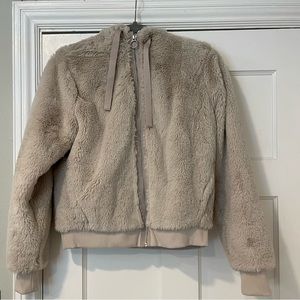 Athleta Ritual Jacket - Faux Fur Sherpa Teddy Hooded Zippered Jacket